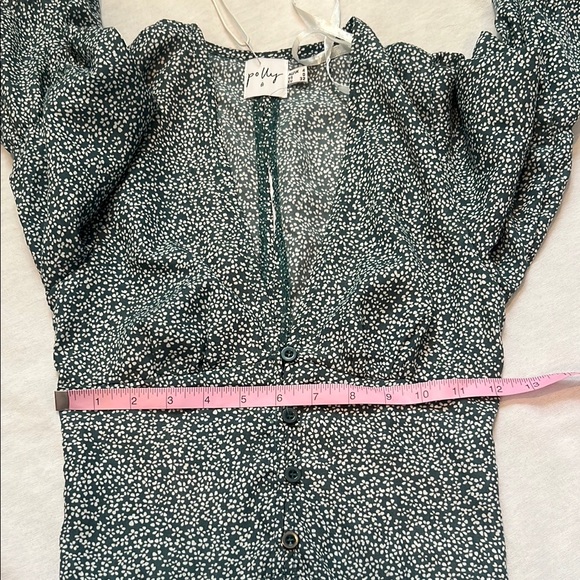 NWT-Princess Polly Green and White Ruched Crop Blouse - Picture 8 of 8